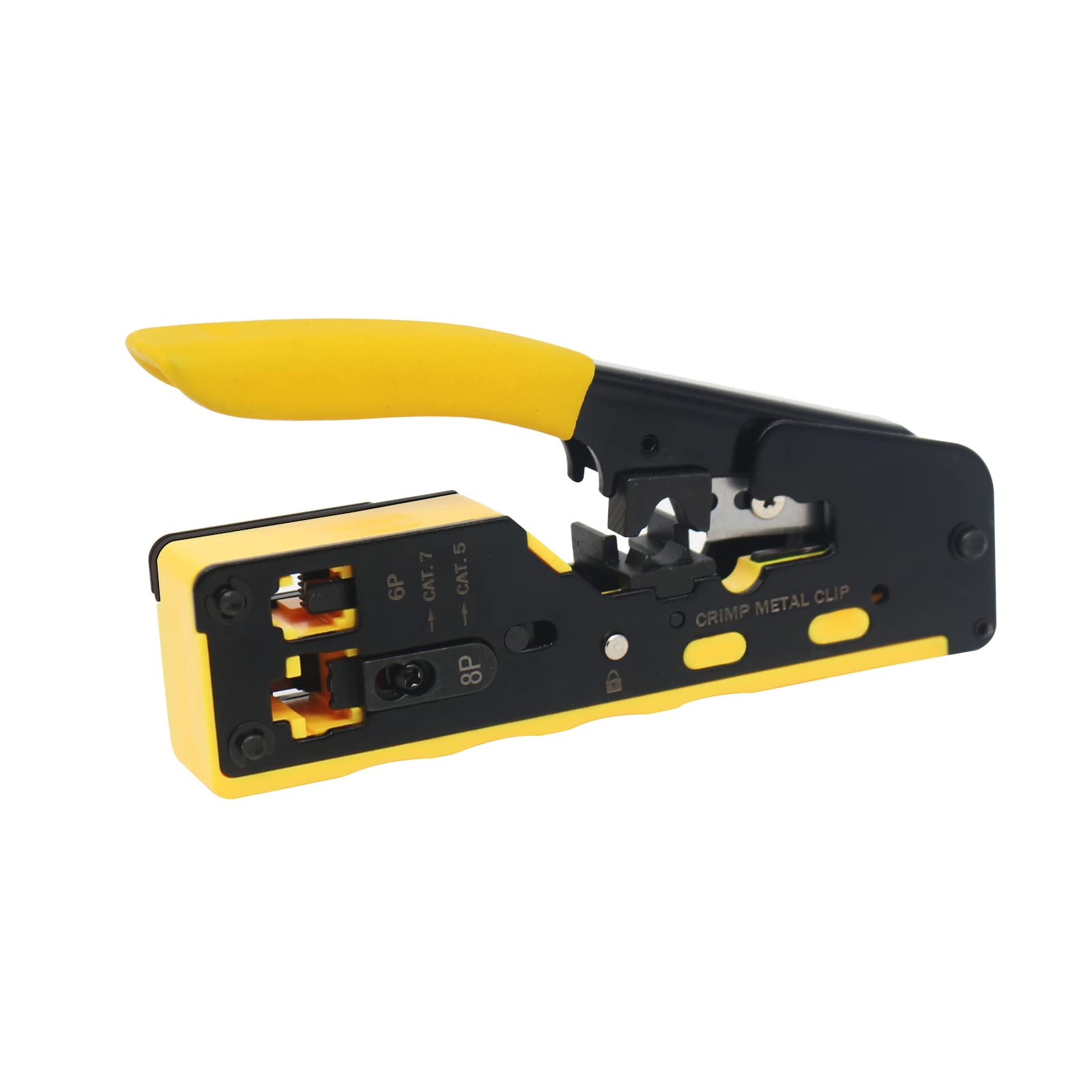 YIOVVOM Pass Through RJ45 Crimp Tool / Wire Stripper / Wire Cutter for RJ11/RJ12 Standard, RJ45 Pass-Thru Connectors (Yellow Wire Stripper)
