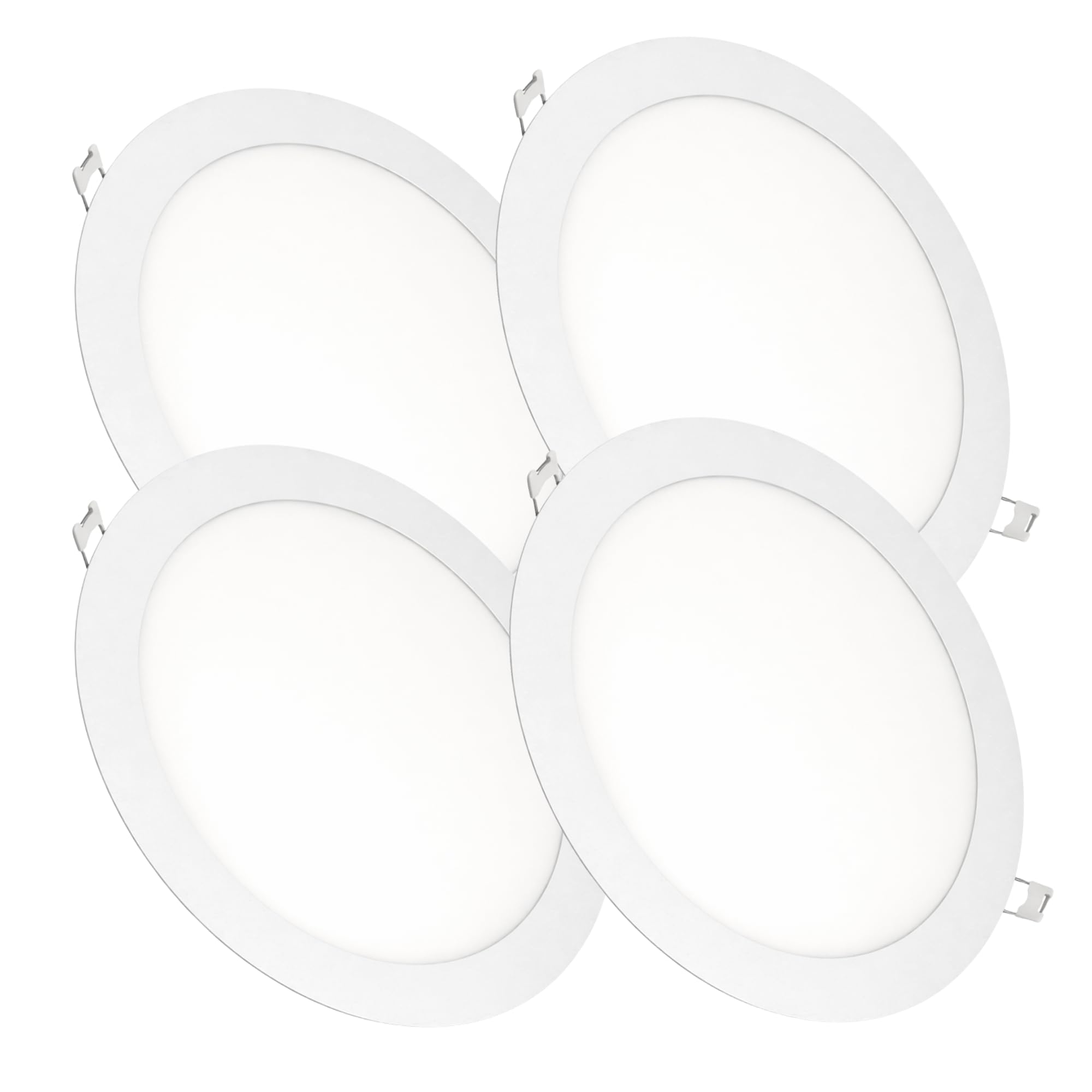 JANDEI – Pack of 4 Round Recessed LED Downlights, 18W, 1500 Lumens, Extra-Flat 13 mm, Mounting Hole Ø200-205 mm, Cool White 6000K with Transformers Included