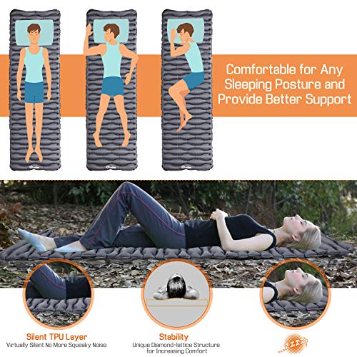 Exqline Inflatable Sleeping Pad, Ultra-Compact Camping Sleeping Pad Ultralight Sleeping Mat for Backpacking Hiking Camping Traveling - Thumbnail 3