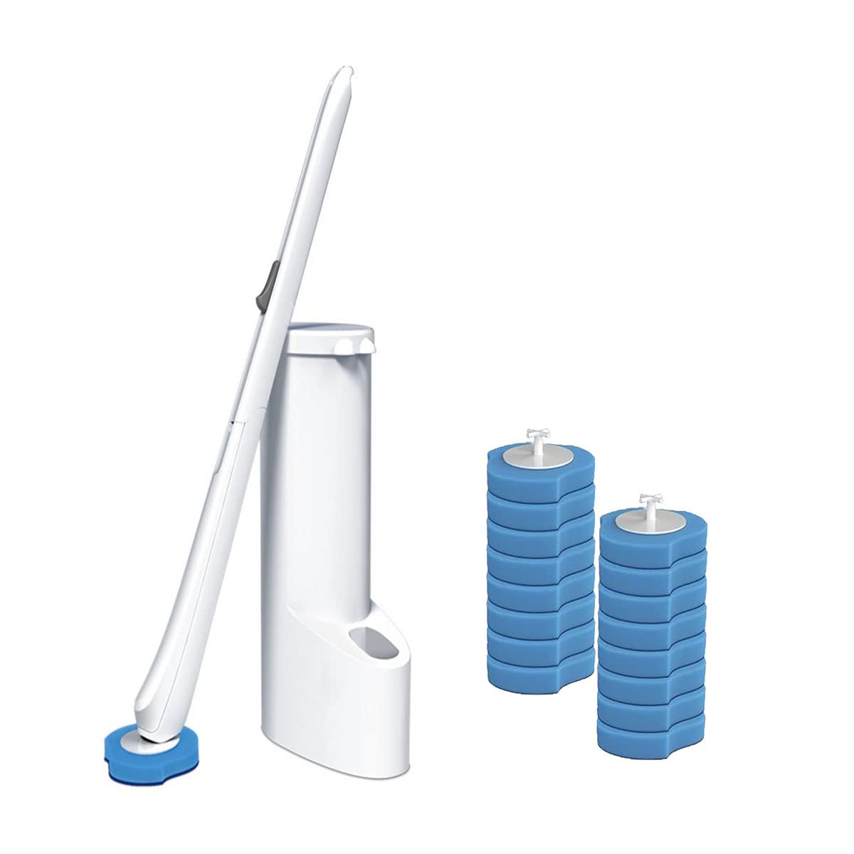 Disposable toilet cleaning stick with 16 cleaning agent fillers, wall mounted long handle compact bathroom scrub brush holder, suitable for toilets, sinks, bathtubs, washbasins, mop sinks