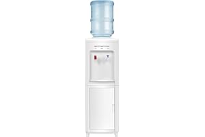COSTWAY Water Cooler Dispenser for 3-5 Gallon Bottle, Top Loading Hot and Cold Water Dispenser with Storage Cabinet, Child Lock, Water Cooler with Compression Refrigeration Technology, White