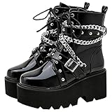 Parisuit Womens Goth Patent Ankle Boots Platform
