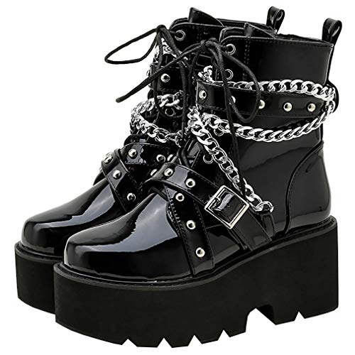 Parisuit Womens Goth Patent Ankle Boots Platform Chunky High Heel - Main Image