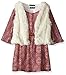 My Michelle Girls' Big Printed Peasant Dress with Belt and Fuzzy Soft, Vest