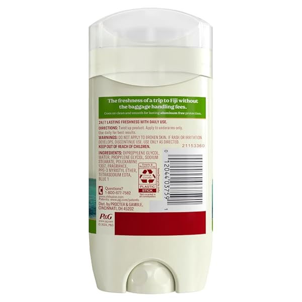 OLD SPICE ALUMINUM FREE DEODORANT FOR MEN, 24/7 LASTING FRESHNESS & LONG LASTING SCENT, 24/7 SWEAT & ODOR PROTECTION, FIJI WITH PALM TREE + COCONUT SCENT, 3.0 OZ