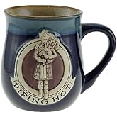 Glen Appin Stoneware Piping Hot Mug Featuring A Scottish Piper, Blue