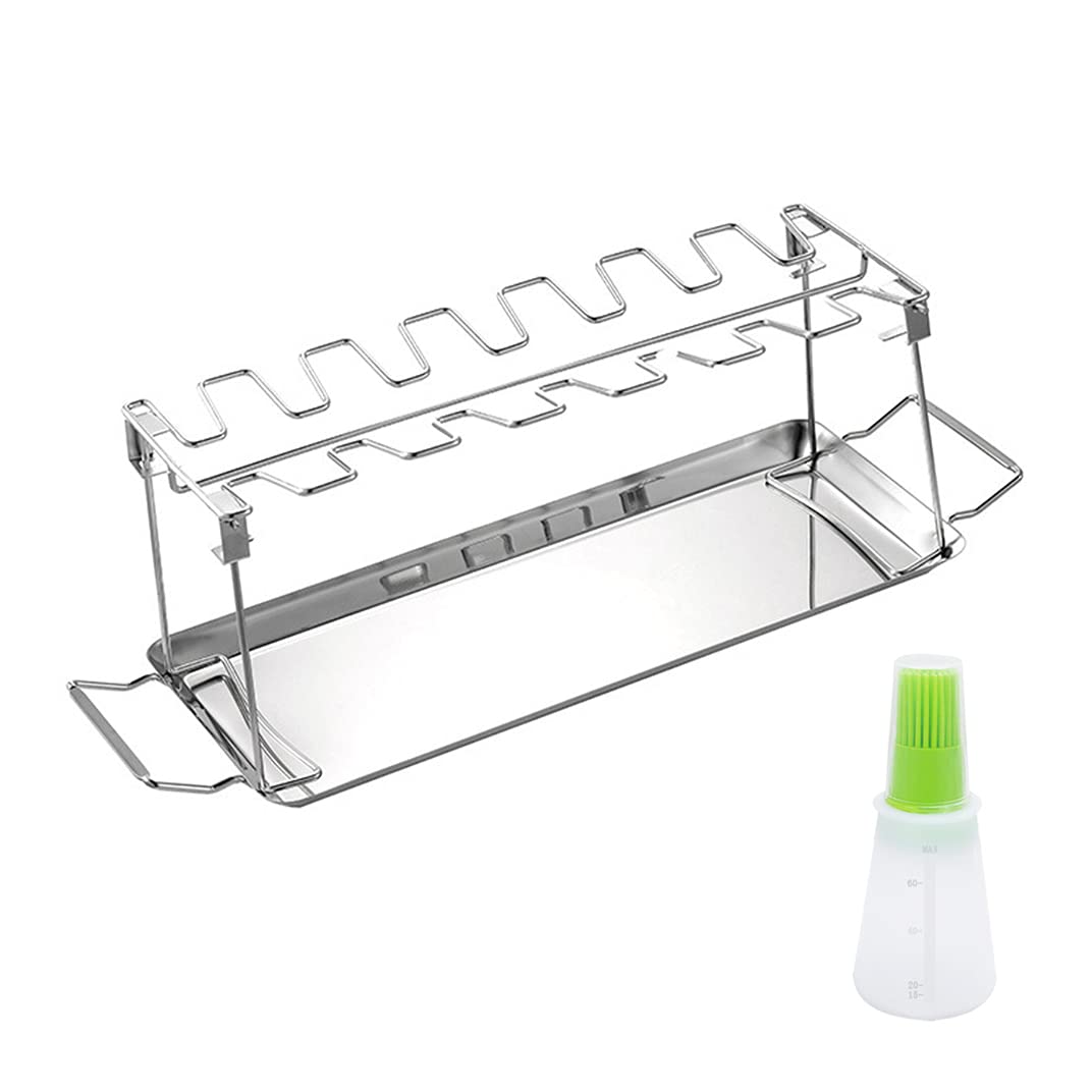 MEETOZ tainless Steel Vertical Roaster Stand & Drip Pan,Chicken Leg Wing Rack,for Chicken Legs, Wings, Drumstick with Drip Tray for Smoker Grill or Oven(14-Slot)