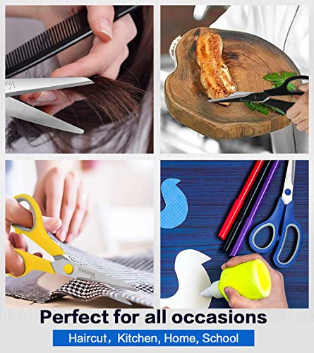 Scissors, VERONES 8 Inch Soft Comfort-Grip Handles & Stainless Steel Sharp Blades Perfect for Cutting Paper, Fabric Photos, More, 5-Pack - Thumbnail 6