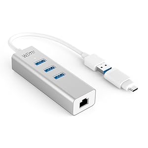 WEme Ethernet Adapter 2-in-1 USB C to Gigabit Ethernet Converter (Compatible Thunderbolt 3), Aluminum USB 3.0 RJ45 Network Adapter with 3 Port Hub for PC/ Mac/ Linux, Macbook Air, Windows Surface Pro