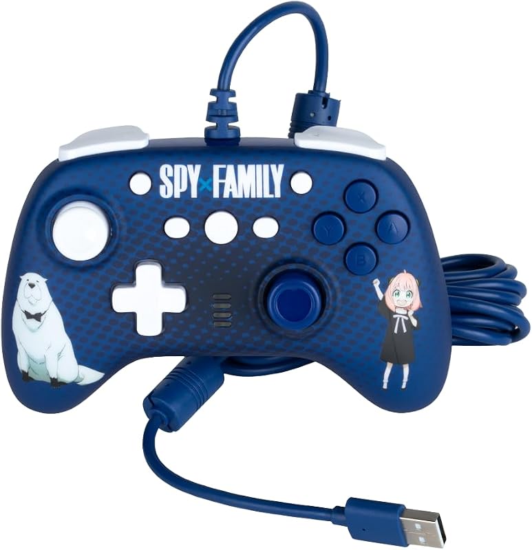 Spy x Family Manette filaire pour Nintendo Switch, Switch 2 et PC - Fonction vibration - Câble 3 m - Motif Anya et Bond Forger - Bleu
