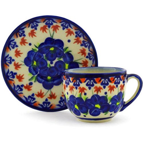 Click Here to See More Images Ceramika Bona H1862G Polish Pottery Ceramic Espresso Cup with Saucer Hand Painted, 3-Ounce