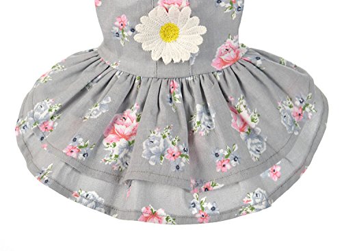 Alroman Dog Dresses Pets Clothes Gray Doggie Harness Dresses Lace Princess Puppy Dresses Pearl Dogs Clothes Pet Floral Cat Dress D-ring Vest Shirt Grey Sundress Skirt Outfit Costume Apparel (M)