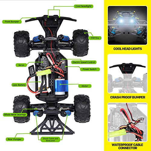 Remote Control Car, 4WD 1:18 Scale High Speed 40+ km/h Off Road Monster Toys RC Truck for Kids and Adults, MiraTekk Waterproof 2.4Ghz Radio Controlled RC Car 2 Rechargeable Batteries for 40+ Min Play