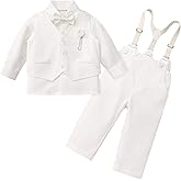 IDOPIP Toddler Baby Boys Formal Suit Gentleman Bowtie Shirt Suspenders Pants Vest Waistcoat 5PCS Party Wedding Tuxedo Clothes