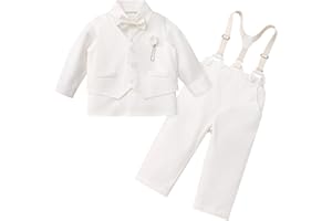 IBTOM CASTLE Baby Boy Suit Formal Dress Shirt+Bowtie+Vest+Suspender Pants Gentleman Set Toddler Wedding Outfit