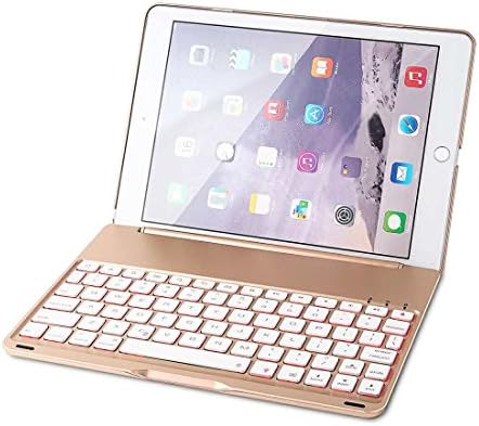 iPad Air 2 Keyboard Case, 7 Colors LED Backlight Ultra-Slim Aluminum Alloy Buttom Bluetooth Keyboard For iPad air 2(Gold)