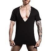 Men's Modal Soft & Stylish Deep V-Neck Short Sleeve Tee Shirt with Low Cut & Slim Fit & Stretch