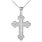 Religious Jewelry 925 Sterling Silver CZ-Accented Eastern Orthodox Cross Pendant Necklace
