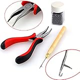 JOVIVI Hair Extension kit Metal Plier Tool + Wood Hook + 500 pc 5mm Plastic Micro Link Beads