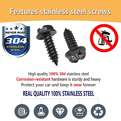 Black License Plate Screws Rustproof Stainless Steel Screws, 3/4