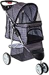 OxGord 3 Wheeler Elite Jogger Pet Stroller Cat/Dog Easy Walk Folding Travel Carrier, Plaid Blue