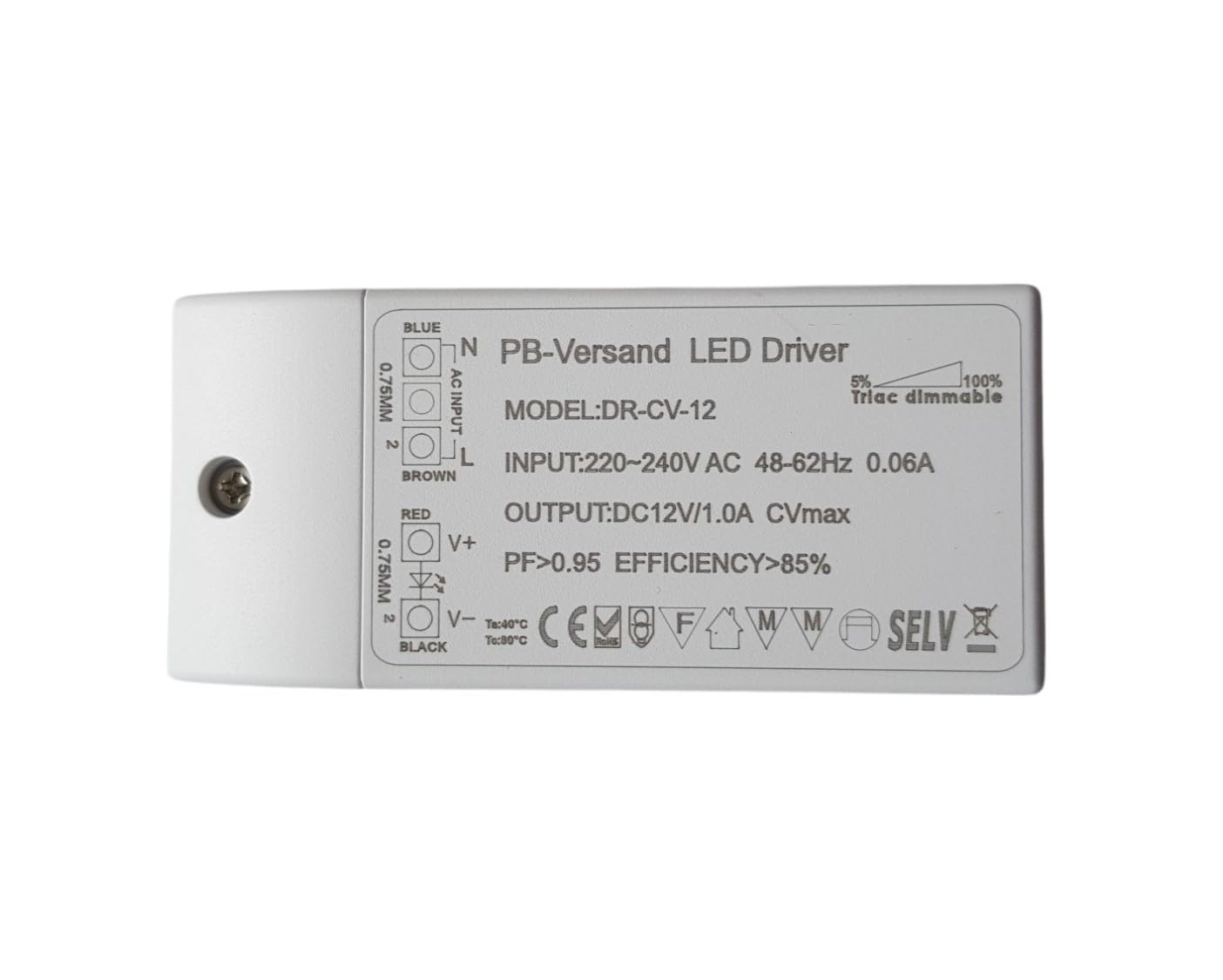 PB-Versand 12W Dimmable LED Transformer, G4 MR16 GU5.3, 12V DC, 1-12W, 91 x 42 x 14 mm, 63g, CE certified, Corded Electric