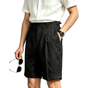 Mens Linen Pleated Pants High Waist Retro Shorts Summer Beach Lightweight | Men's Shorts Pleated Front Dress Shorts For Men A