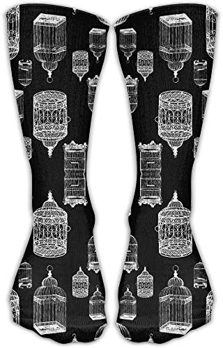 Antique Bird Cages On Black Tube Socks For Women &amp; Men - Graduated Athletic Fit For Running, Nurses, Flight Travel, Skiing &amp; Maternity Pregnancy - Boost Stamina &amp; Recovery