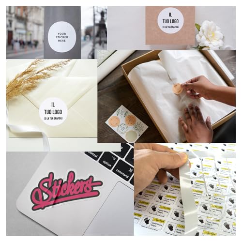 Pack of 100 Multi Purpose Custom Stickers - Insert Your Logo or Artwork - Selectable Size from 2cm to 20cm - Ideal for Decoration (Circular)
