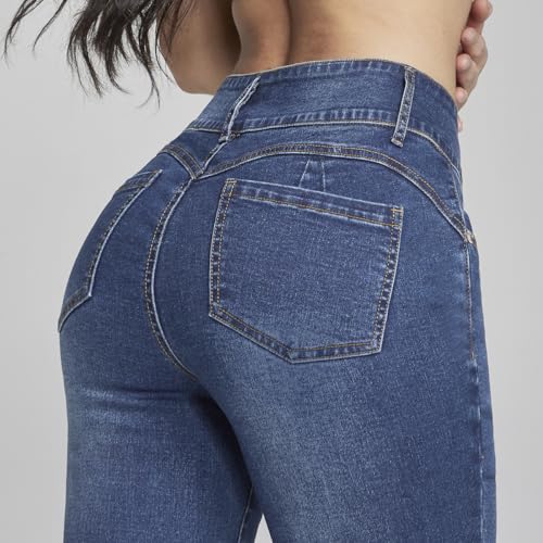 Seven Jeans Pantalón de Mezclilla para Mujer, Skinny Push Up, Cintura Alta, Pretina Ancha, Azul Modelo 1170STMEI