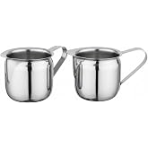 Notana Stainless Steel 5 Oz Creamer Pitcher Small with Spout (2 Pack) Stainless Steel Creamer Pitcher for Coffee Milk Frothing -Mini Pitcher Dispenser Container for Cream Sauce Gravy -Bell Creamer Cup