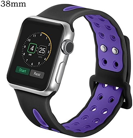 Band for Apple Watch 38mm,Tamon Silicone Sport Strap Replacement Wristband Bracelet for Apple Watch Series 2, Series 1, Sport, Edition (Black/Purple M/L 38mm)