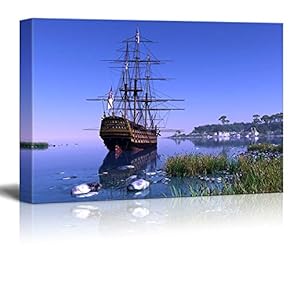 Canvas Prints Wall Art - Beautiful Scenery of Sailboat in The Lagoon at Sunset | Modern Wall Decor/Home Decoration Stretched Gallery Canvas Wrap Giclee Print & Ready to Hang - 12" x 18"