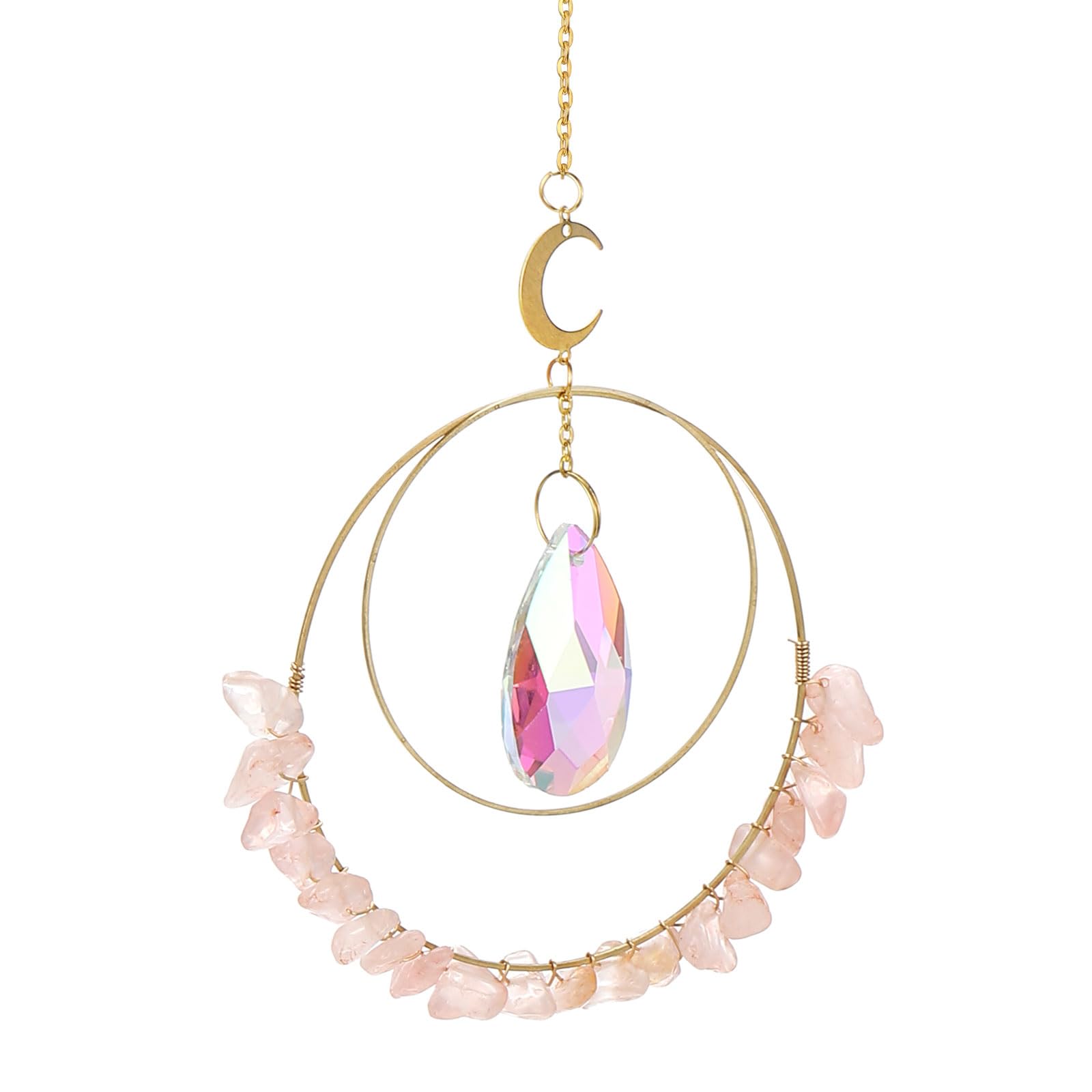 PATIKIL Colorful Crystal Suncatchers, Windows Hanging Outdoor Indoor Decor Crystals with Chain Round Gemstone Prism Home Garden Wedding Decor Party Car Pendant, Pink