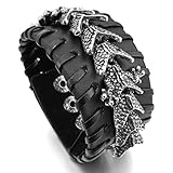 INBLUE Men's Alloy Genuine Leather Bracelet Bangle Cuff Black Dragon