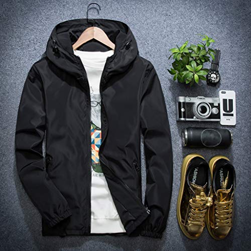 Aurorax Raincoats Waterproof Jacket Plus Size,Men Fall Parka,Long Hooded Coat Outwear Zipper Jacket (Black 2, XL)