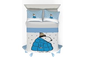 Franco Peanuts Snoopy Puffer Coat Holiday Bedding Super Soft 3 Piece Pillow Sham and Quilt Set, Full/Queen, (100% Officially Licensed Product)
