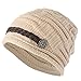 ELACUCOS Women Winter Beanie Cabled Checker Pattern Knit Hat Button Strap Cap Beige