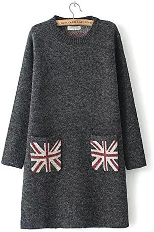 ChandlerGrant Women's Loose British Flag Knitted Pocket Long Pullover Sweaters