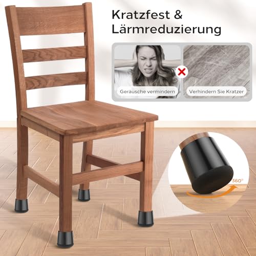 yomanta Chair Leg Caps, Pack of 24, Silicone Chair Leg Protectors with Felt Pads, Protective Caps for Chair Legs, Prevents Scratches in the Floor, Lower Noise, Round, Black, XS (Fit 15-20 mm)