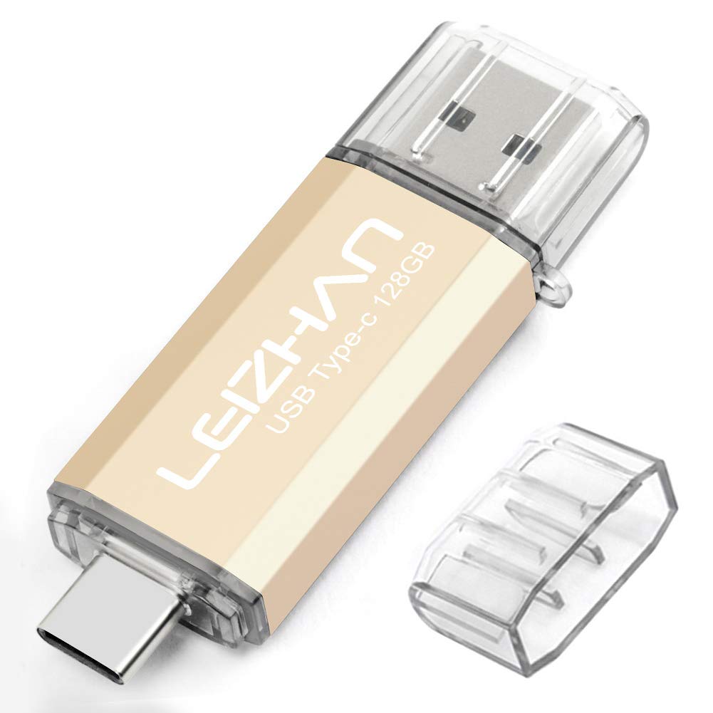 leizhan 128GB USB 3.0 Flash Drive Thumb Drives Jump Drive USB Memory Stick Type-C/USB-A 2 in 1 - Gold