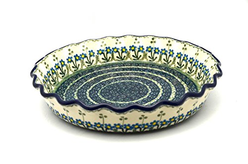 Polish Pottery Baker - Pie Dish - Fluted - Blue Spring Daisy