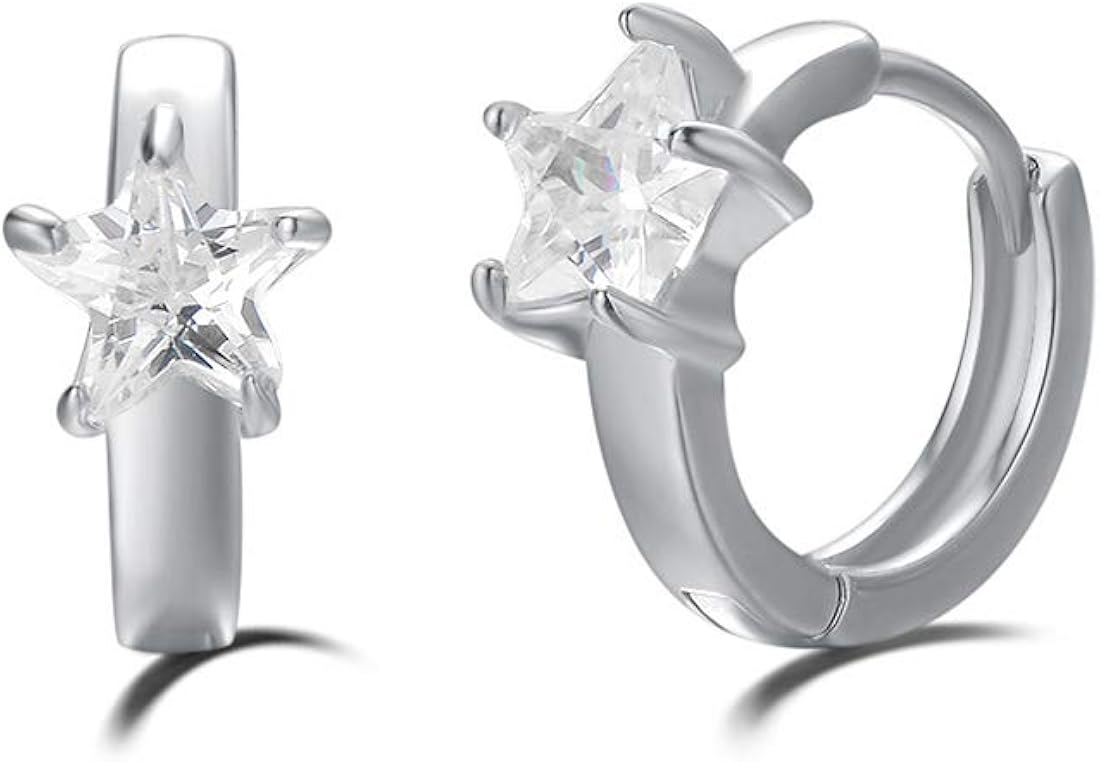 Carleen White Gold Plated 925 Sterling Silver Cubic Zirconia CZ Cute Small Tiny Mini Helix Little Thin Cartilage Thin Huggie Hoop Earrings For Women Girls, Size 10-16mm