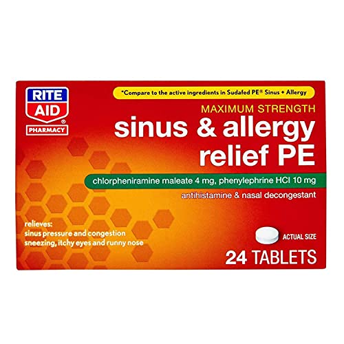 Rite Aid Sinus & Allergy Relief PE Tablets, Maximum Strength 24 Count