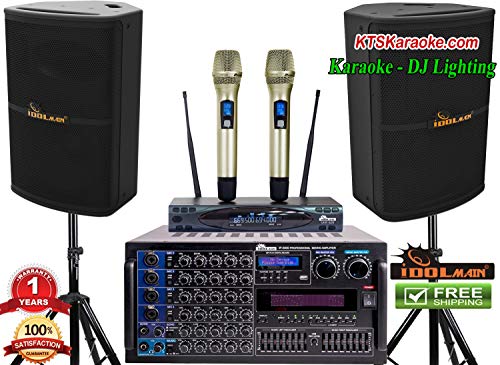 IDOLPRO 1300W Professional Home Karaoke System With Dual Channel Wireless Microphones And Red Cherry Wood 10" Speakers - FREE Speaker Cables - Thumbnail 7