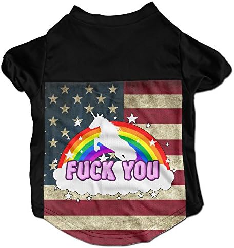 Fuck You Unicorn Cartoon Costumes, Clothing, Shirt, Vest, T-shirt, Puppy Pet Dog Cat Fashion 100% Polyester Fiber Tee Gift For Any Animal Fan Lovers Black Large