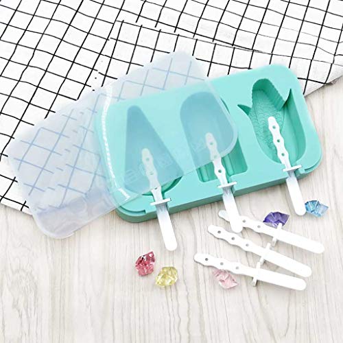 4 Cavities Silicone Cute Ice Pop Mold with Lid Ice Cream Bar Mold Popsicle Molds DIY Ice Cream Maker Silicone