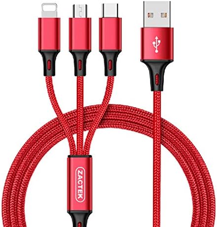 Multi USB Cable-ZACTEK- Charging Cable Nylon Braided(4.0ft) 3 in 1 USB Charger Cable for Mobile Phones Tablets and More (red)