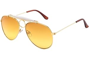 ASVP Shop Fear and Loathing Aviator Sunglasses – Hunter S. Thompson Costume Retro Gold Frame with Yellow Amber Lenses, Shooter Style Circle Bridge, Vintage 70s Hippie Festival Shades