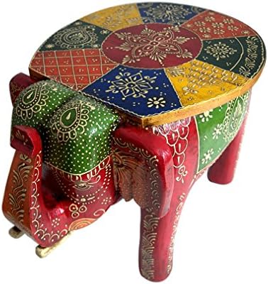 Eurasia Wooden Colored Designer Small Stool Elephant Home Decor 8"